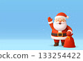 3D Santa Claus waving with red gift sack 133254422
