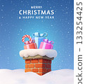 3D Christmas chimney with colorful gifts and candy cane 133254425