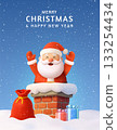 3D Santa Claus in snowy chimney Christmas greeting 133254434