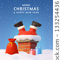 3D Santa stuck in chimney Christmas card 133254436