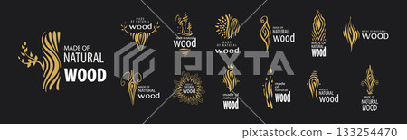 A set of unusual hand-drawn vector logos for the production of wood products A set of unusual hand-drawn vector logos for the production of wood products 133254470