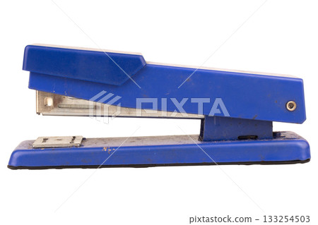 Dirty old stapler on white background 133254503