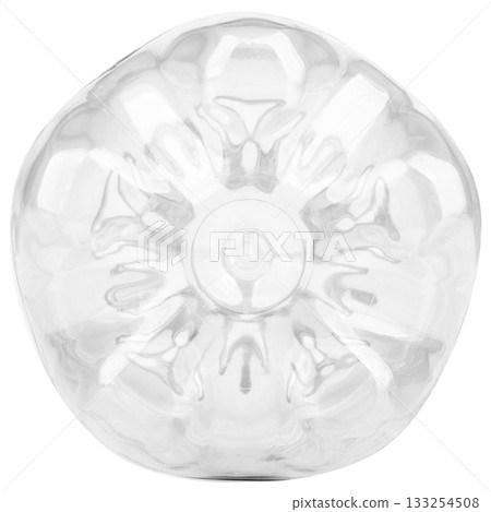 Plastic water bottle on white background bottom view Plastic water bottle on white background bottom view 133254508