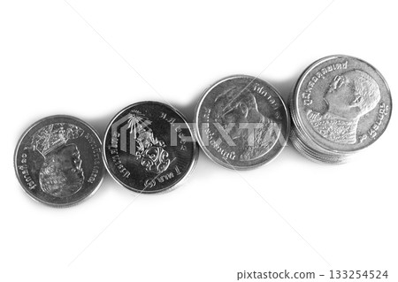 Silver coins on a white background 133254524