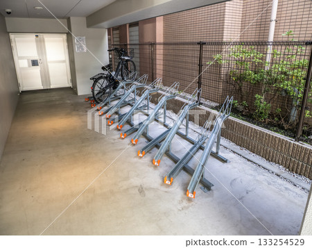 Bicycle parking space with flat-type cycle racks Bicycle parking space with flat-type cycle racks 133254529