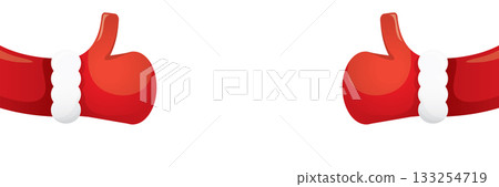 vector funky cartoon Santa Claus like hand icon isolated on white background . merry christmas horizontal wide banner background. Santa Claus like hand with red mittens vector funky cartoon Santa Claus like hand icon isolated on white background . merry christmas horizontal wide banner background. Santa Claus like hand with red mittens 133254719