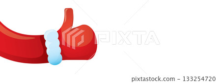vector funky cartoon Santa Claus like hand icon isolated on white background . merry christmas horizontal wide banner background. Santa Claus like hand with red mittens 133254720
