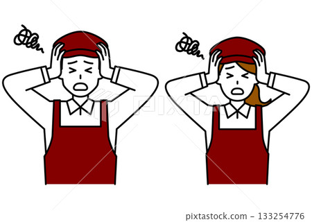 A cafe employee holding his head and worrying set A cafe employee holding his head and worrying set 133254776