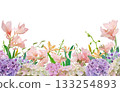 Pastel Hydrangea and Canna Lily Floral Border Arrangement 133254893