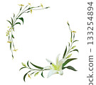 Elegant White Lily Flower Wreath Frame Delicate Funeral or Wedding Invitation Floral Frame 133254894