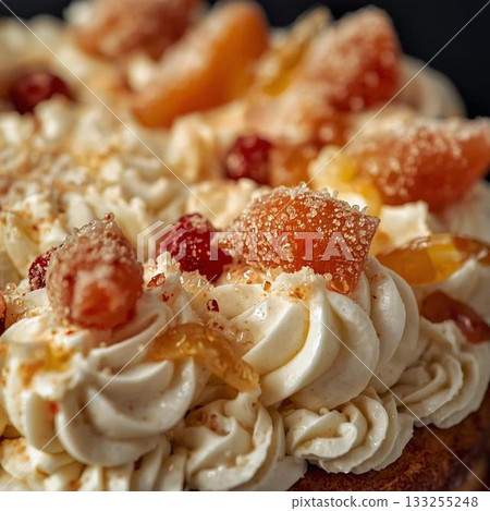 Cake topped with dried fruit 133255248