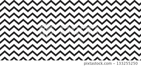 Parallel horizontal zigzag lines pattern. Background with black and white jagged stripes. Serrated shapes texture. Minimalistic graphic print. Vector illustration 133255250