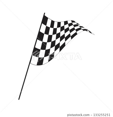 Winding race flag with checkered black and white print. Start or finish signal tool on sport car competitions. Karting, rally or motocross prop. Victory or success symbol. Vector graphic illustration Winding race flag with checkered black and white print. Start or finish signal tool on sport car competitions. Karting, rally or motocross prop. Victory or success symbol. Vector graphic illustration 133255251
