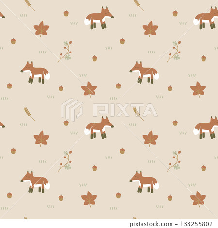 seamless minimal autumn season with fox repeat pattern background, flat jpg illustration graphic design seamless minimal autumn season with fox repeat pattern background, flat jpg illustration graphic design 133255802