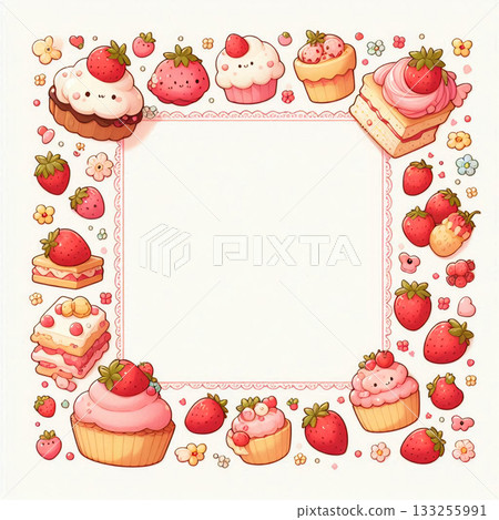 草莓蛋糕裝飾邊框背景 133255991