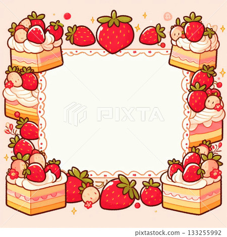 可愛的蛋糕白色邊框 133255992