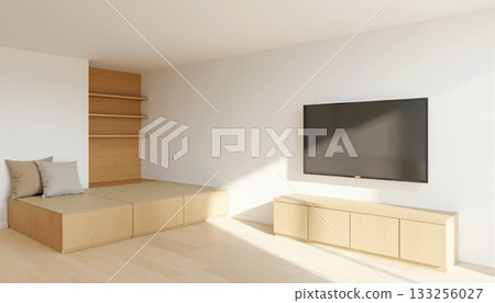Japanese modern living room with raised floor space. Housing materials. 133256027