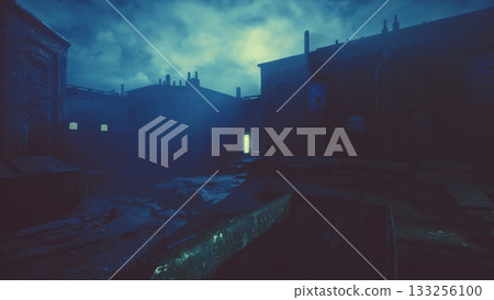 Dark, mysterious atmosphere fills an abandoned area with old buildings. A single door glows softly, hinting at secrets within. Fog envelops the scene, creating an eerie silence. Dark, mysterious atmosphere fills an abandoned area with old buildings. A single door glows softly, hinting at secrets within. Fog envelops the scene, creating an eerie silence. 133256100