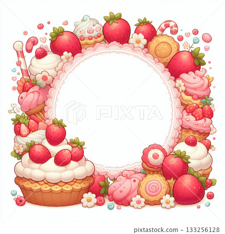 可愛的白色草莓蛋糕邊框 133256128