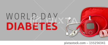 Diabetes awareness: glucometer and stethoscope on gray background Diabetes awareness: glucometer and stethoscope on gray background 133256341