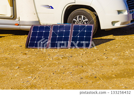 Solar photovoltaic panel at caravan Solar photovoltaic panel at caravan 133256432