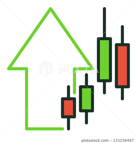 Candlestick Graphic and Arrow vector Candlestick Chart colored icon or design element 133256487