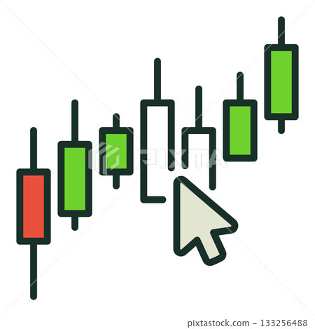 Candlestick Graphic with Mouse Cursor vector Candlestick Chart colored icon or design element 133256488