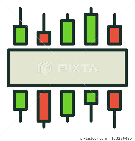 Candlestick Graphic with square inside vector Candlestick Chart colored icon or design element 133256489