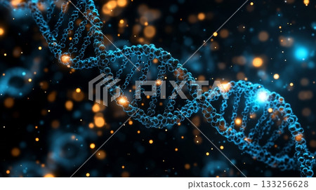 Blue dna double helix with glowing particles, science and technology concept 133256628