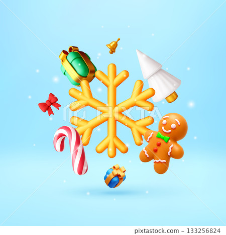 Floating 3d Christmas composition 133256824