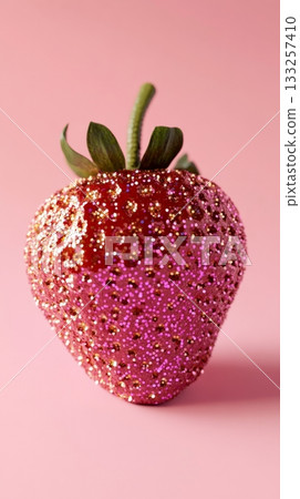 Glitter-covered strawberry on pink background, vibrant and decorative concept 133257410