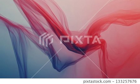 Abstract red and blue flowing fabric on gradient background, artistic design concept 133257676