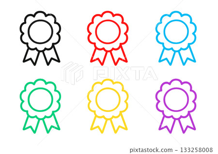 Colorful ribbon award badge icon set 133258008
