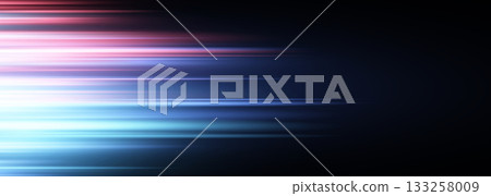 Black wide modern abstract technology background with blue and red glowing high-speed and movement light effect. 133258009