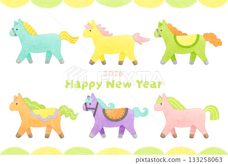 2026北歐風可愛色馬新年賀卡 133258063