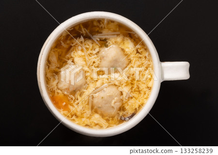 Chicken meatballs and egg soup 133258239