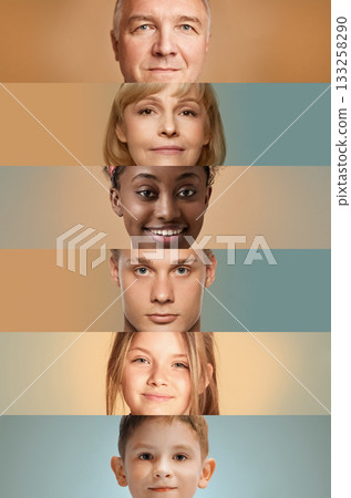 Soft pastel portrait strips showing different generations. Soft pastel portrait strips showing different generations. 133258290