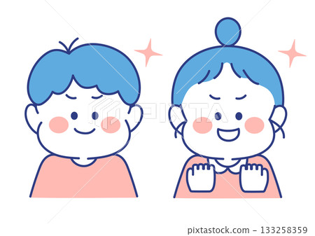 Children's facial expressions, illustrations, men and women, motivated poses 133258359