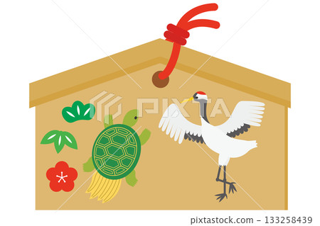 Crane and turtle votive plaque Respect for the Aged Day New Year illustration Crane and turtle votive plaque Respect for the Aged Day New Year illustration 133258439