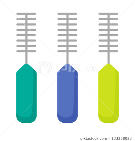 Interdental brushes, braces care. Dental instruments. Teeth and gums health care. Vector illustration Interdental brushes, braces care. Dental instruments. Teeth and gums health care. Vector illustration 133258923