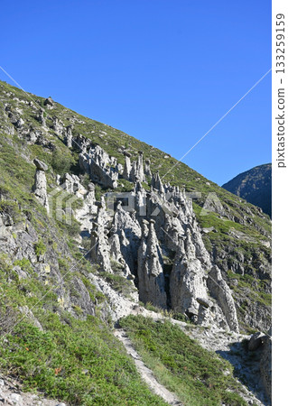 Natural stone mushrooms rock formations in Altai Republic, Russia 133259159