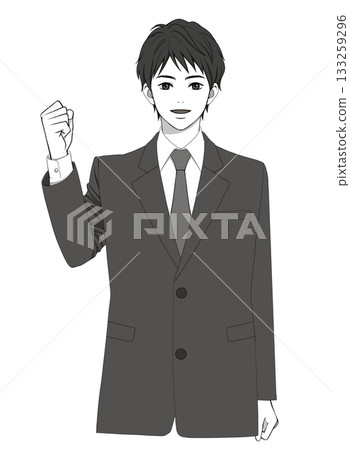 圖:一位身穿西裝的年輕男子麵帶微笑,並揮舞拳頭 圖:一位身穿西裝的年輕男子麵帶微笑,並揮舞拳頭 133259296