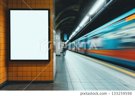 A train is passing by a white sign A train is passing by a white sign 133259598