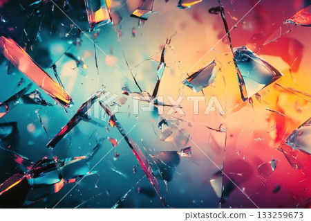 A colorful image of shattered glass with a blue background 133259673
