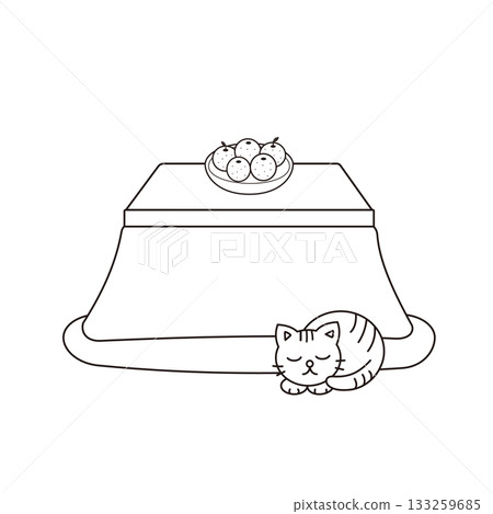 一隻貓在暖桌裡打盹的插圖 133259685