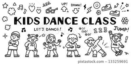 Children dancing hand drawn monochrome illustration set Children dancing hand drawn monochrome illustration set 133259691