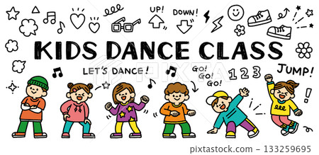 Kids dance class hand drawn illustration set Kids dance class hand drawn illustration set 133259695