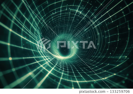 Vortex of Light and Energy with Digital Grids and Particles Forming Cosmic Visuals 133259706