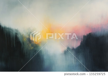 Abstract Landscape with Soft Colors and Ethereal Light in Artistic Brush Strokes Abstract Landscape with Soft Colors and Ethereal Light in Artistic Brush Strokes 133259725