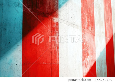 Colorful Vertical Stripes on Concrete Wall with Abstract Shadows and Light Play Colorful Vertical Stripes on Concrete Wall with Abstract Shadows and Light Play 133259729
